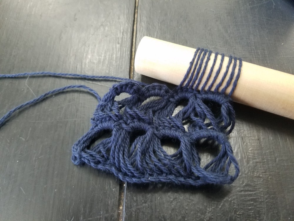 Broomstick lace in progress