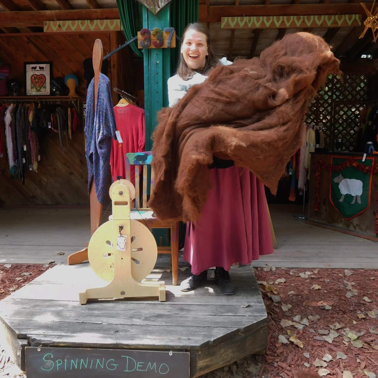Emma holding a giant batt of alpaca