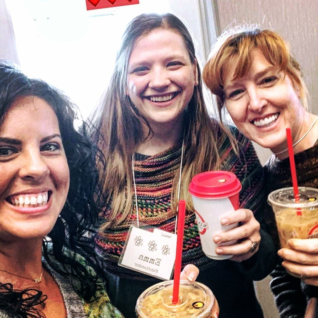 Sarah, Emma, and Christine with their coffee