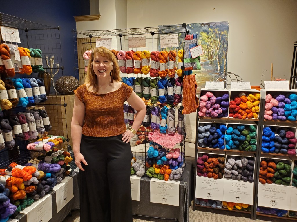Christine with her Treasure Goddess yarn