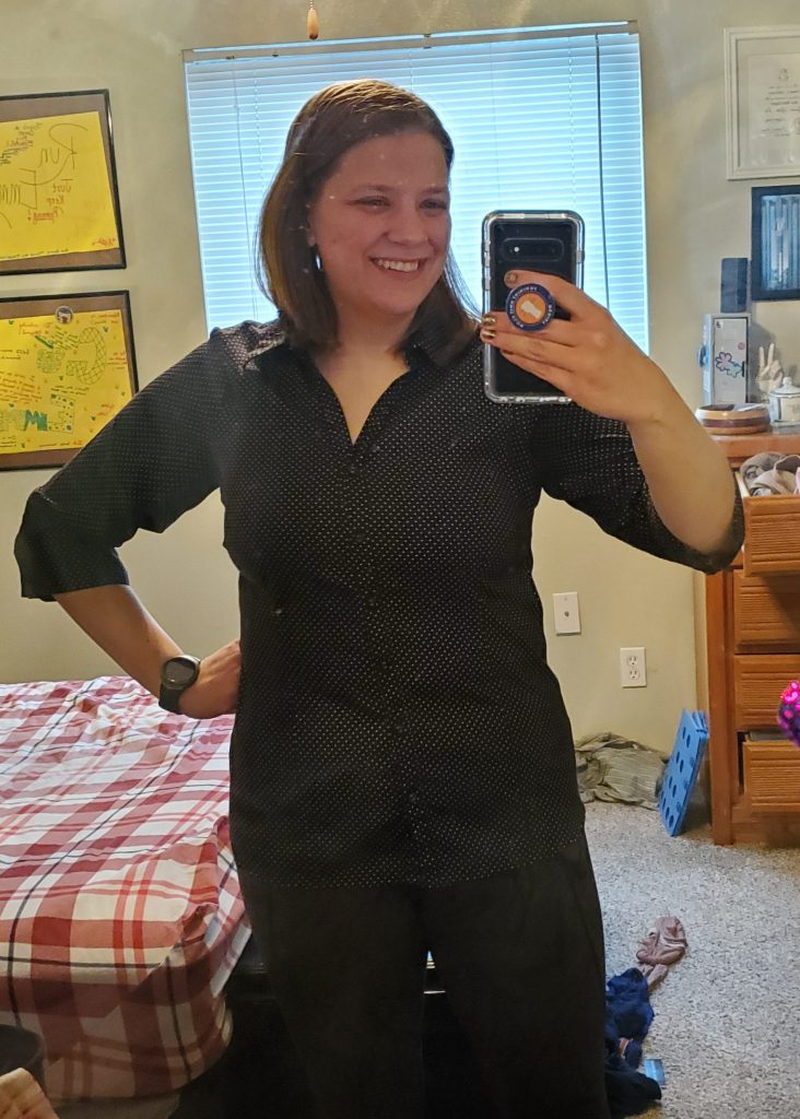 Emma in her altered shirt