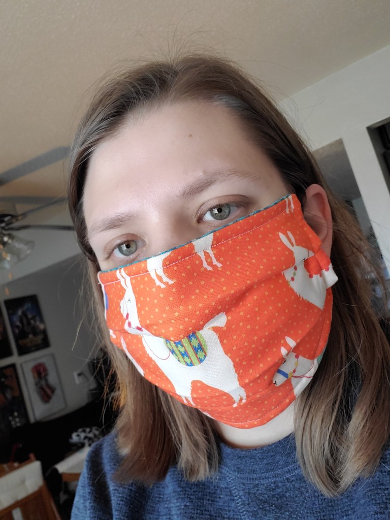 Emma wearing her handmade mask