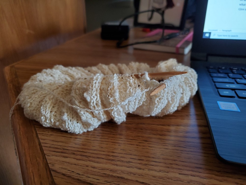 white knitting project