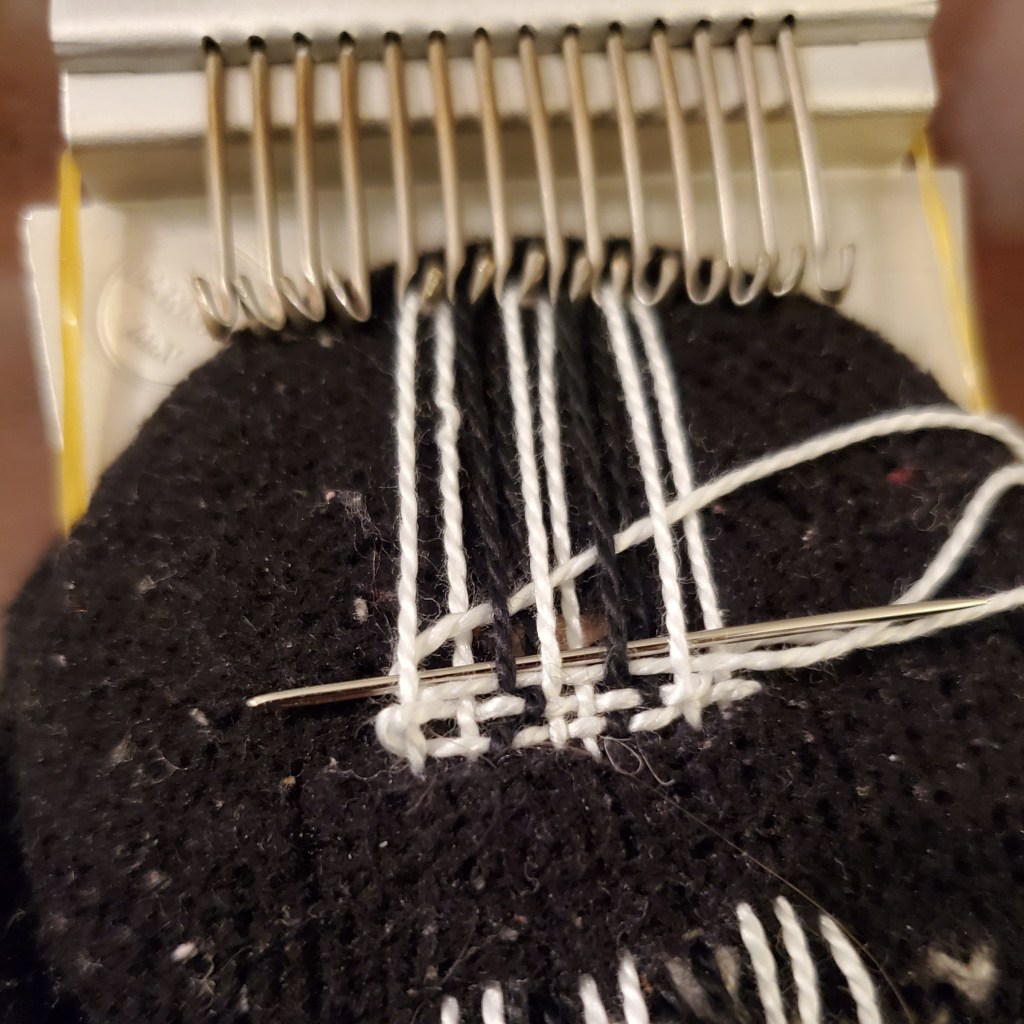 In-progress weaving on Speedweve loom