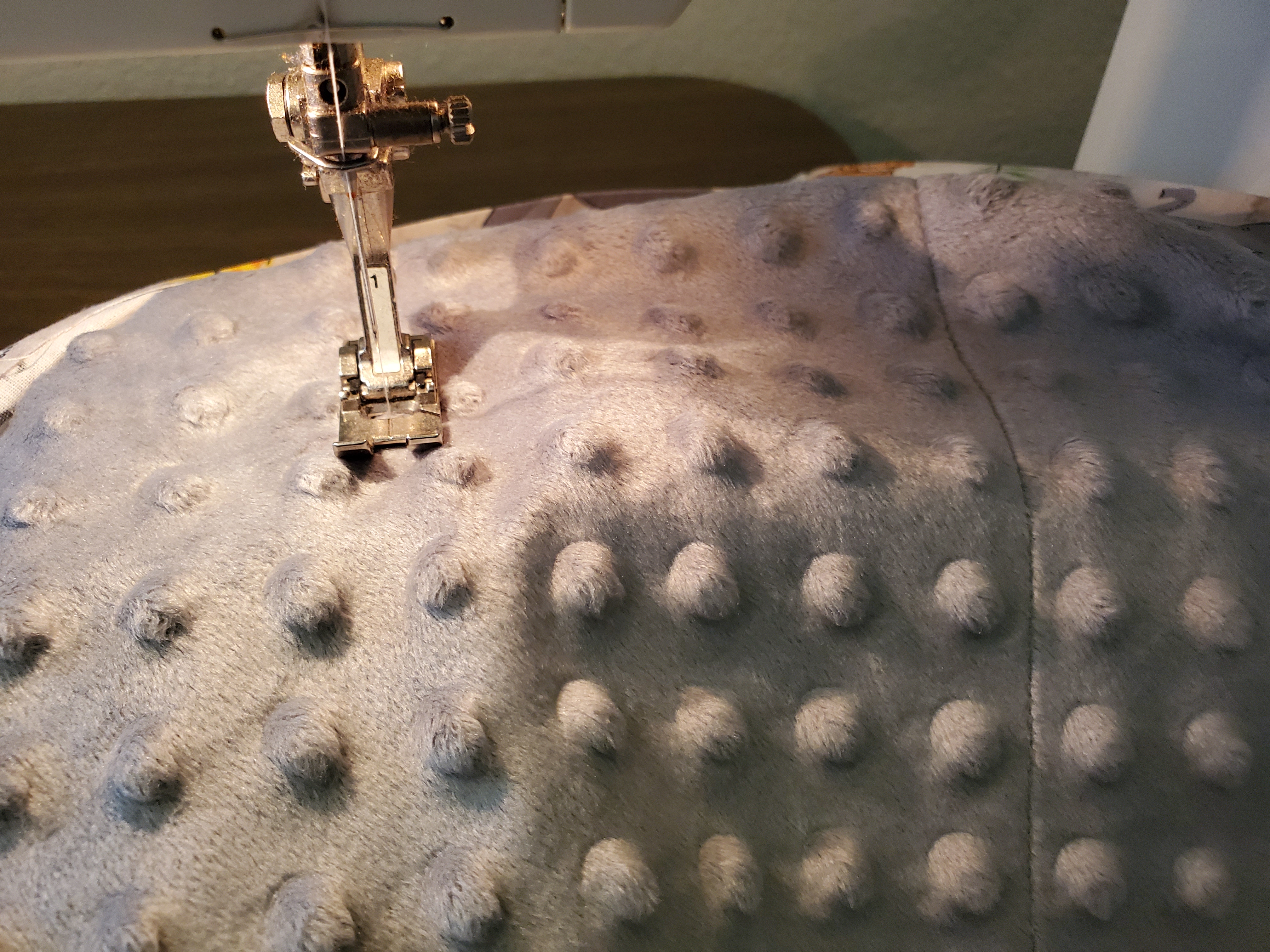 Another line of sewing on minky