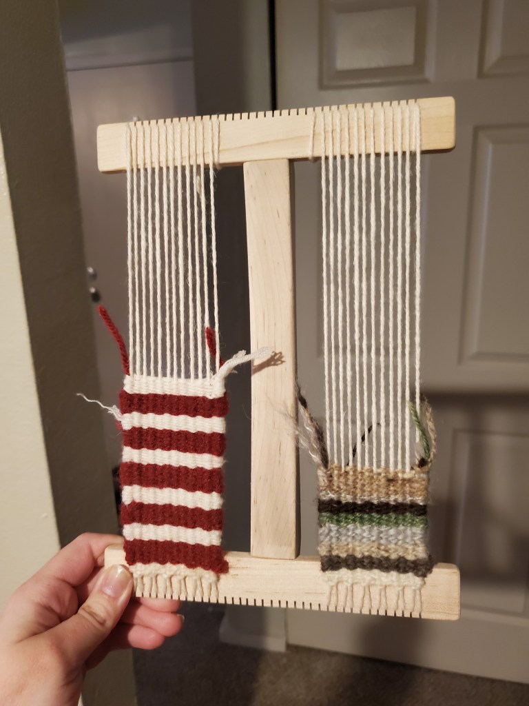 In-progress weaving projects