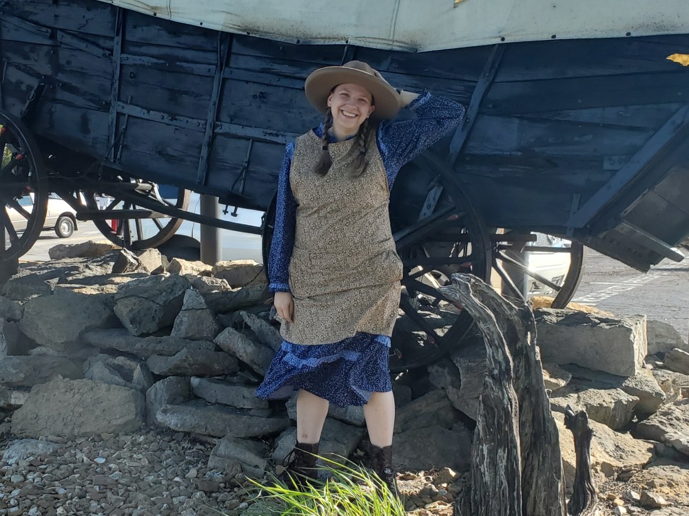 Emma modeling her pioneer garb