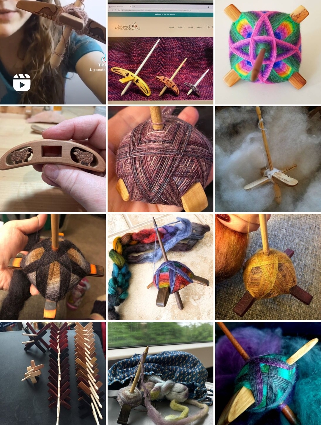 different pictures of Turkish drop spindles