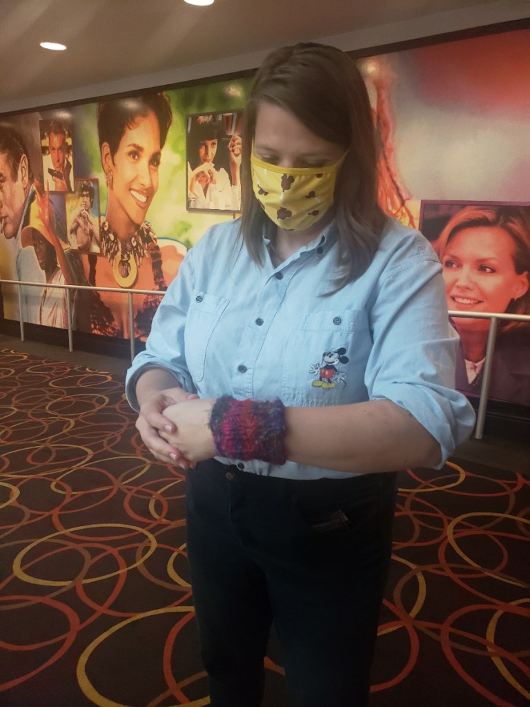 Emma with her new silk wrist cuff