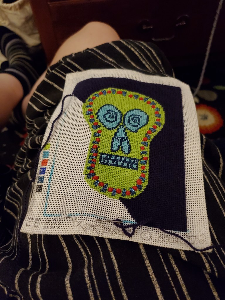 In-progress needlepoint project