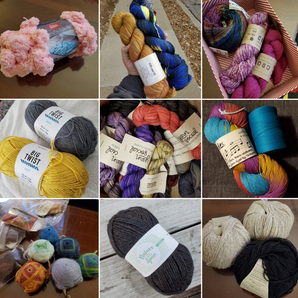 Nine grid of different yarns