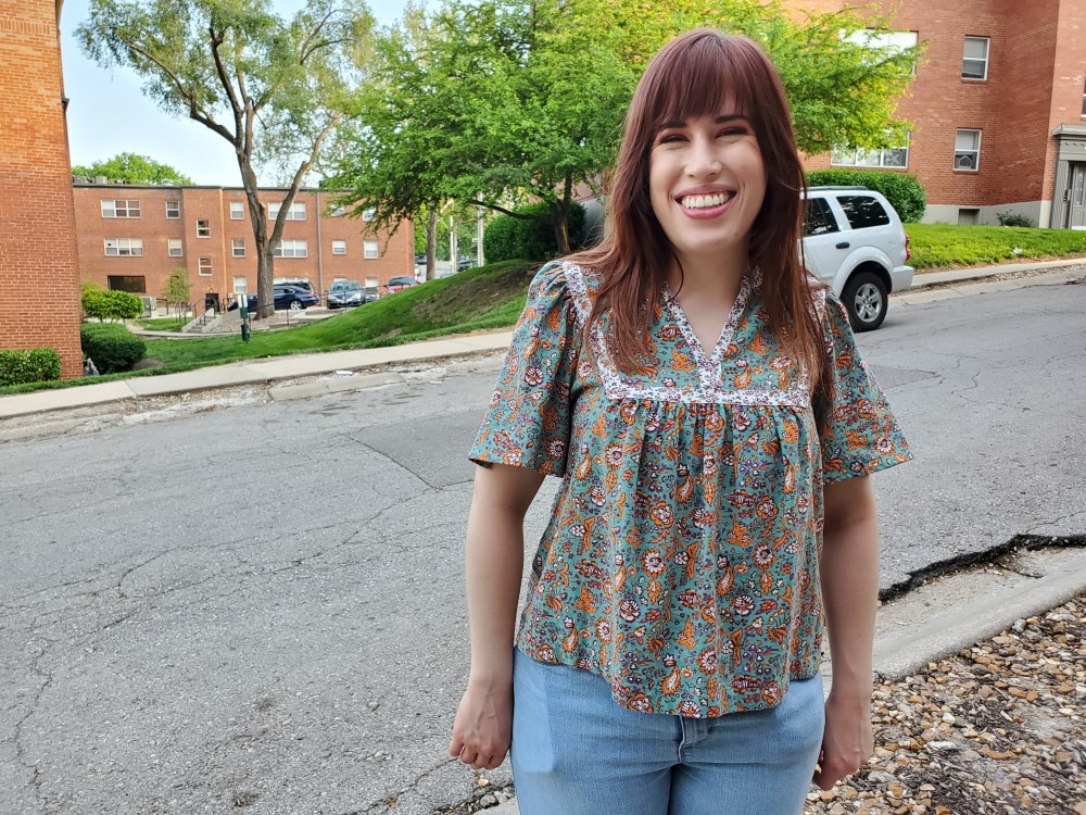 Maggie in her altered shirt