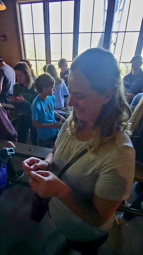 kristen knitting in line