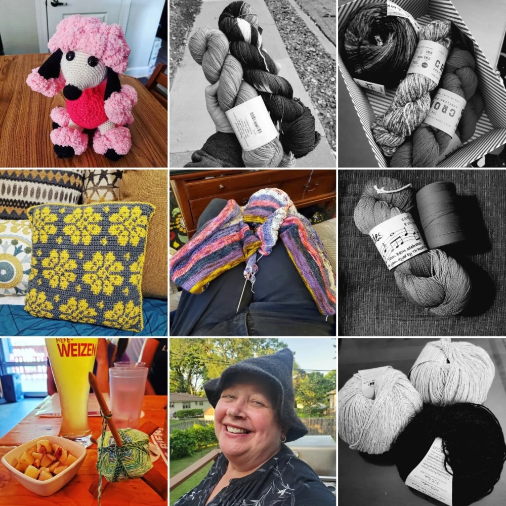 Emma's Make Nine for 2022, some finished objects, a couple of Works in Progress, and a few skeins of yarn