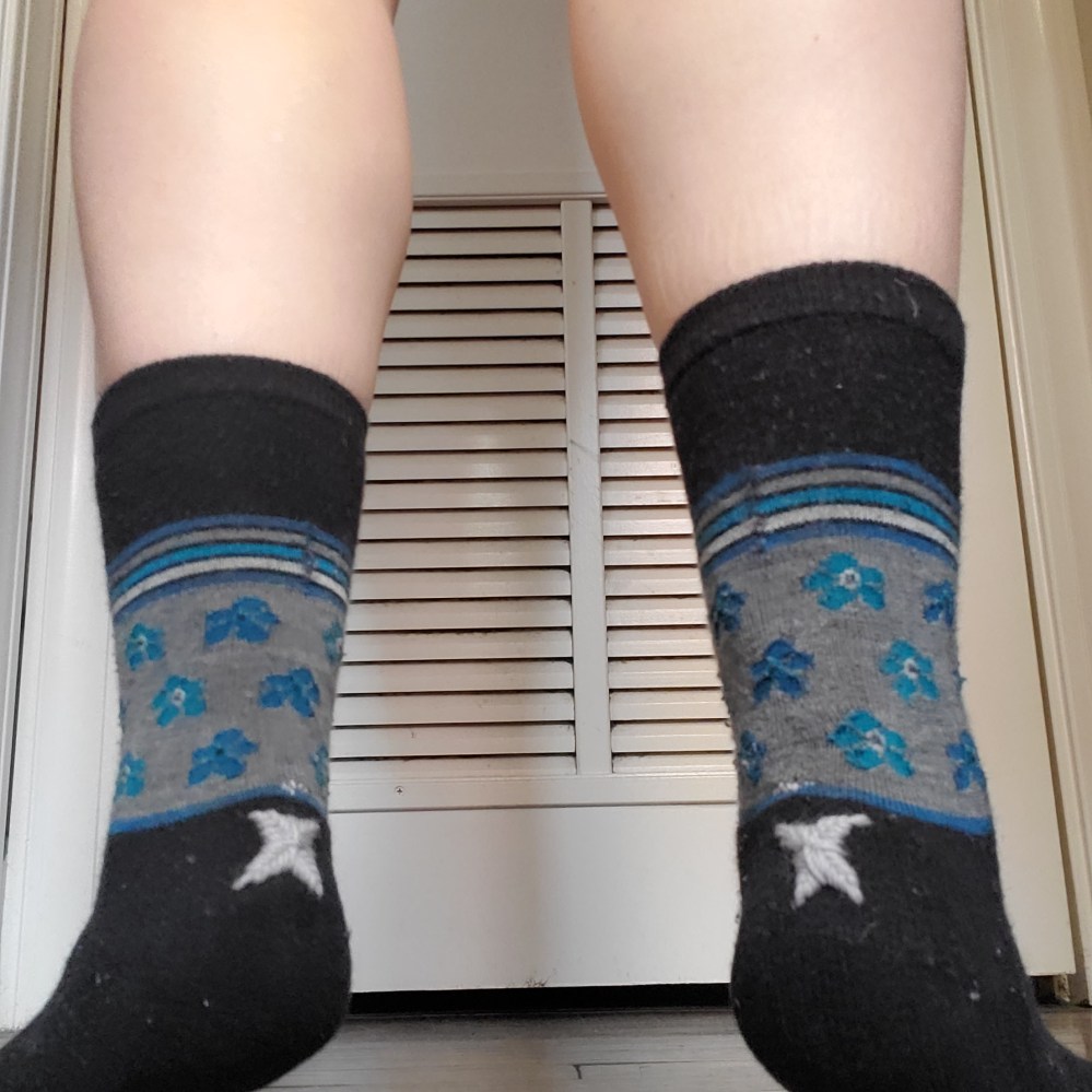 visible mending on commercial socks