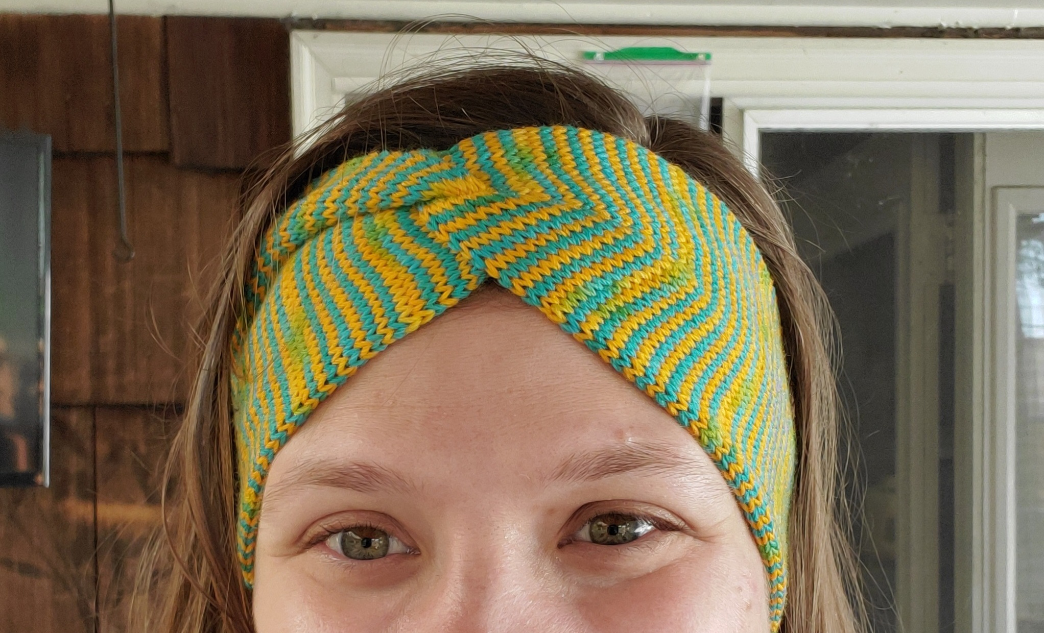 Emma modeling the finished headband