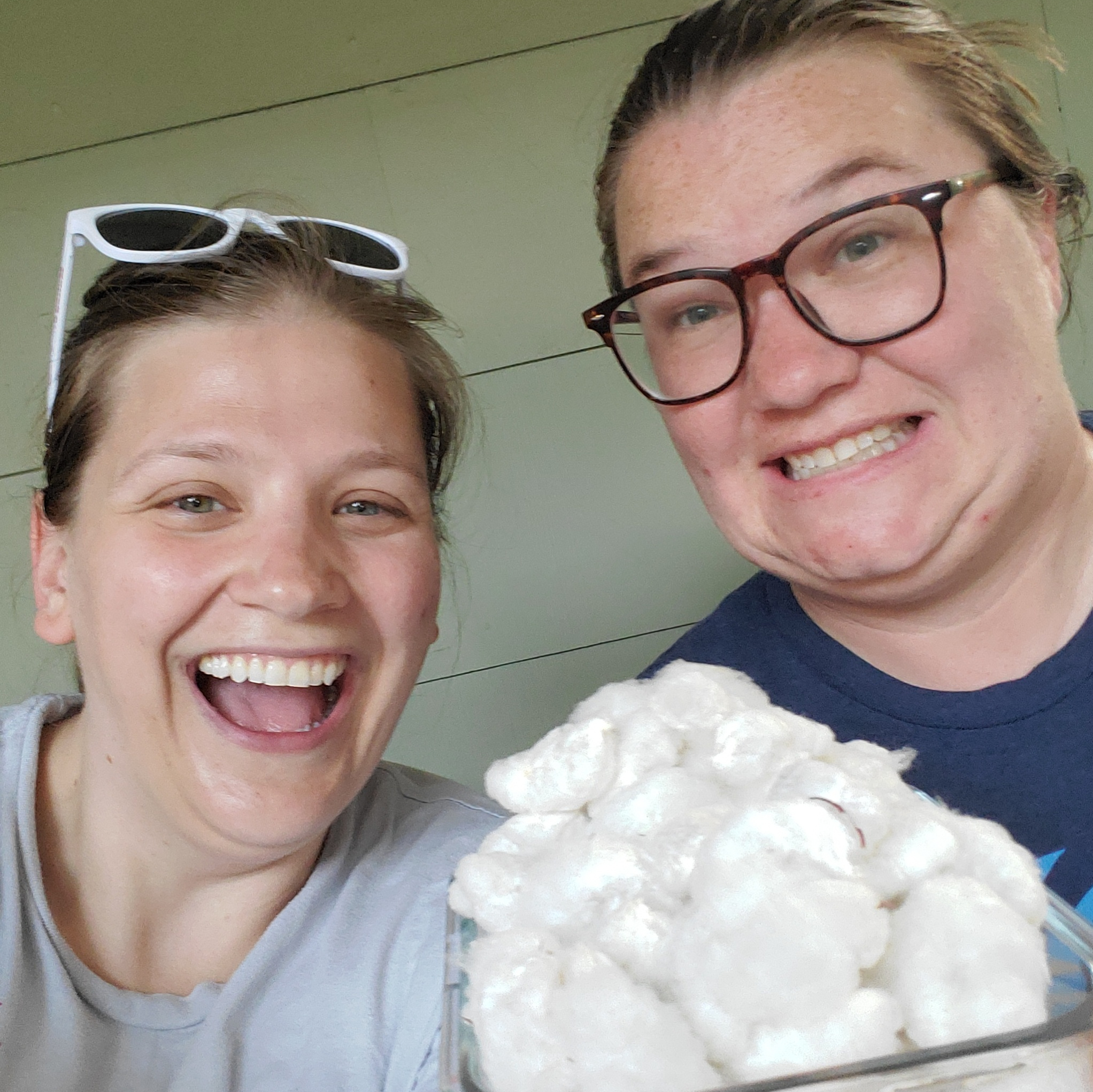 Emma and Becca with harvested burgundy heirloom cotton