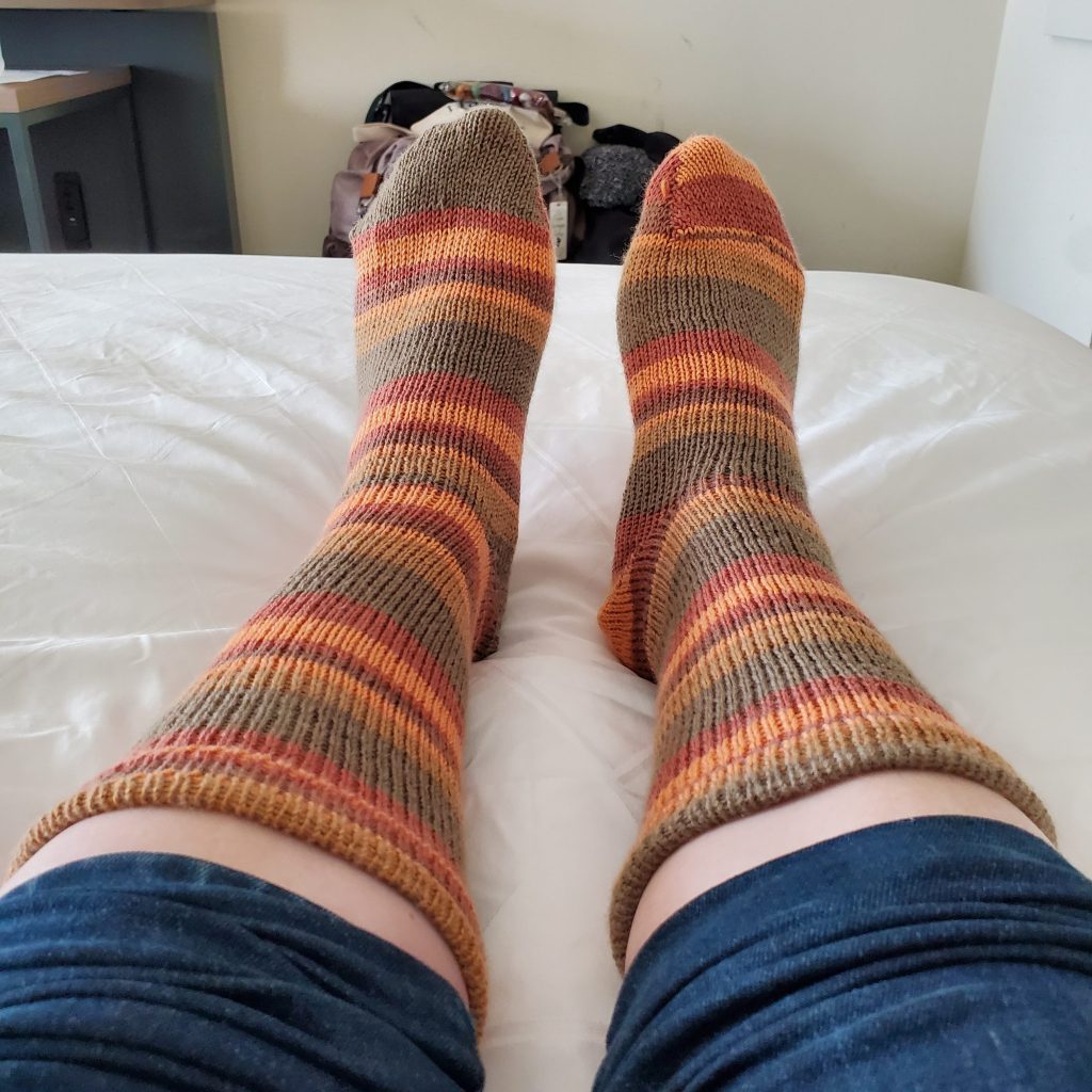 Orange striped machine-knit socks socks
